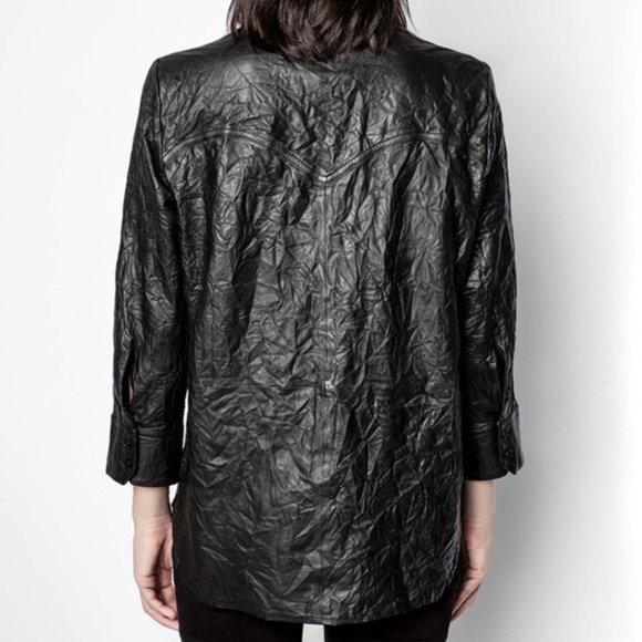 NWT Zadig & Voltaire leather Tris Cuir Froisse Shirt SIZE 38, M - Picture 7 of 10